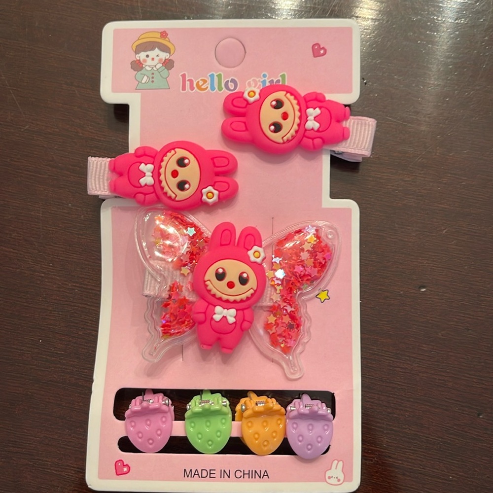 Pink cartoon labubu monsters Hair Clips Set for Kids